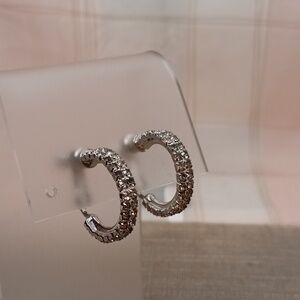 Les Bernard Rhinestone Silver Tone Hoop Clip Earrings